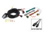 Image of the complete wiring kit including connectors, relays, fuses, switches, and bundled cables prepared for installation.