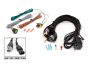 Image of the complete wiring kit including connectors, relays, fuses, switches, and bundled cables prepared for installation.