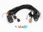 Image of the complete wiring kit including connectors, relays, fuses, switches, and bundled cables prepared for installation.