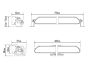 Technical drawing of the lamp showing precise measurements of height, width, depth, and mounting hole positions.