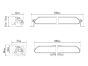 Technical drawing of the lamp showing precise measurements of height, width, depth, and mounting hole positions.