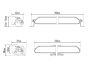 Technical drawing of the lamp showing precise measurements of height, width, depth, and mounting hole positions.