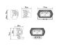 Technical drawing of the lamp showing precise measurements of height, width, depth, and mounting hole positions.