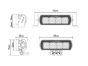 Technical drawing of the lamp showing precise measurements of height, width, depth, and mounting hole positions.