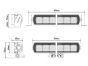 Technical drawing of the lamp showing precise measurements of height, width, depth, and mounting hole positions.