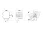 Technical drawing of the lamp showing precise measurements of height, width, depth, and mounting hole positions.