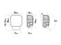 Technical drawing of the lamp showing precise measurements of height, width, depth, and mounting hole positions.