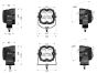 Technical drawing of the lamp showing precise measurements of height, width, depth, and mounting hole positions.